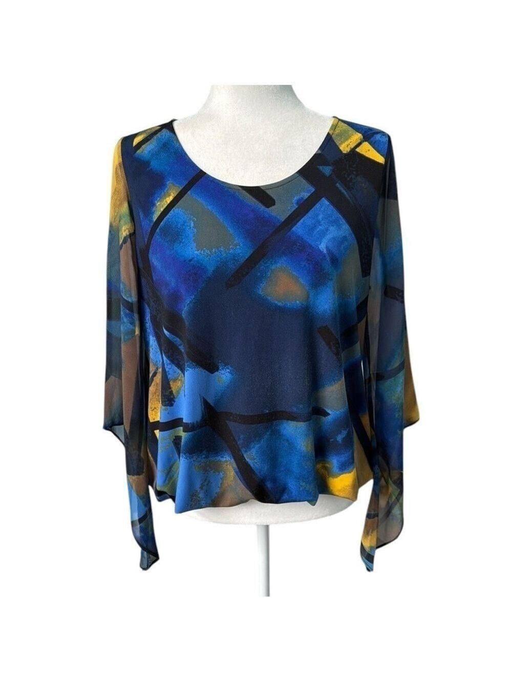 Alfani Petite Blue Round Neck Kimono Sleeve Size Med Petite